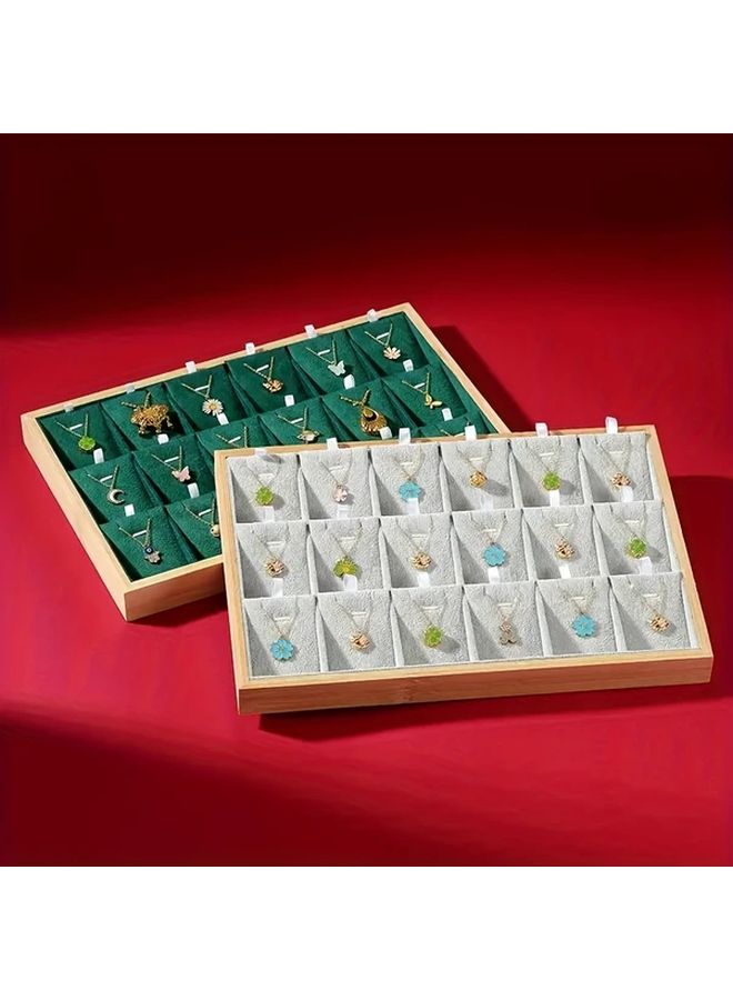 Black Wooden Jewelry Display Tray With 18 Compartments And Green Felt Lining - Image 4